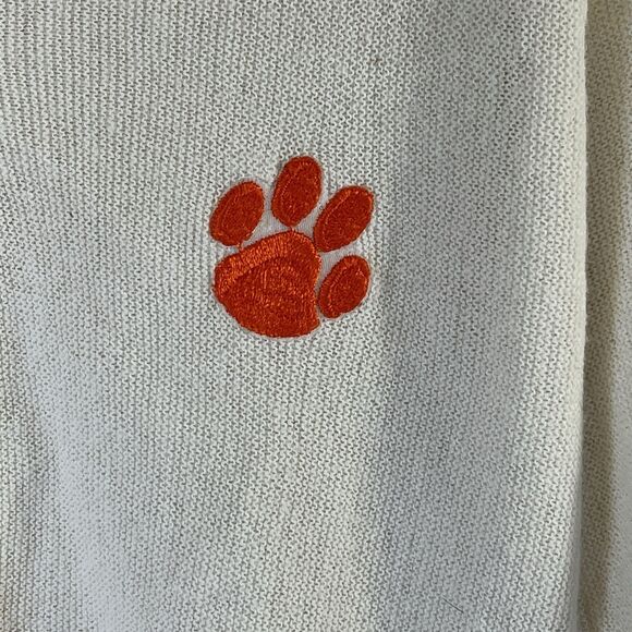 Vtg. 80's Clemson Univ. Gepner Mens Cardigan Sweater White W/ Org Paw Sz Lg - Picture 2 of 11